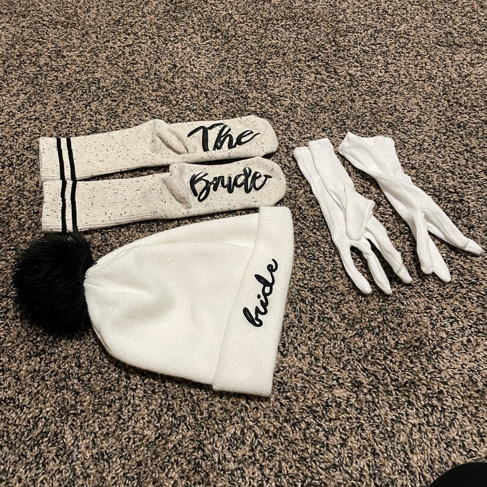 Bride beanie, socks, and gloves in excellent used condition!